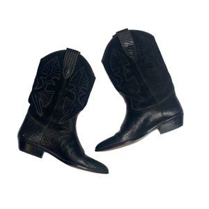 Vintage Brass Plum Black Suede and Leather Cowboy boots 7